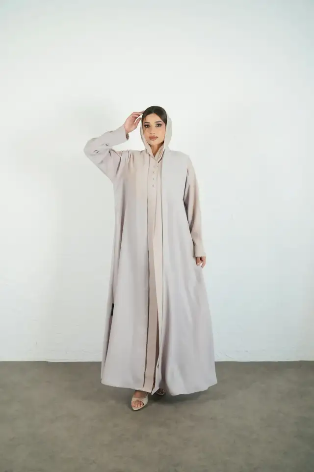 عباية رمادية لؤلؤية مفتوحة